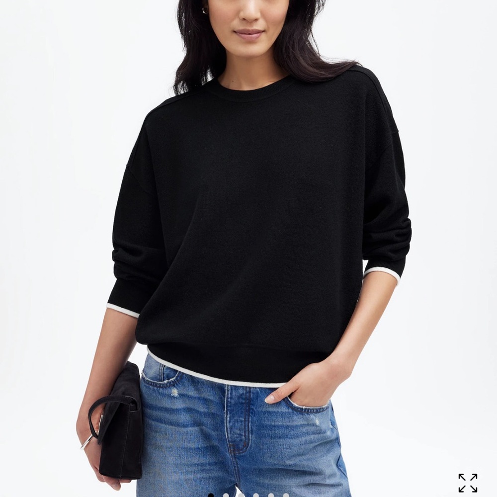 Madewell Merino Wool Pullover Sweater in True Black Combo Size XS